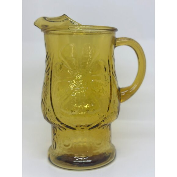 Vintage 1970's Libbey Country Garden Pitcher & 2 Drink Glasses Amber Decor - Picture 6 of 10